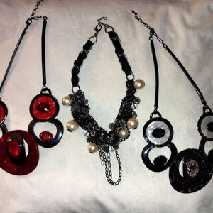 Elegant Black and Red Statement Necklace Lot (3)